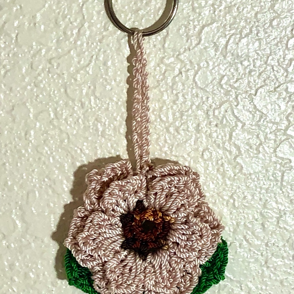 Hand Crocheted Sunflower Key Holder - Cream and Green